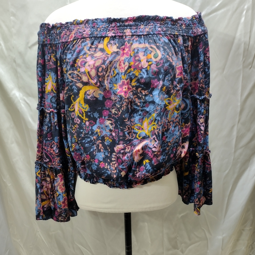 Free People Free Spirit Off the Shoulder Top floral paisley print blouse size XS - Picture 2 of 8